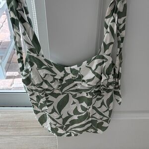 Green and White Leaf-Print Women’s Shoulder Bag